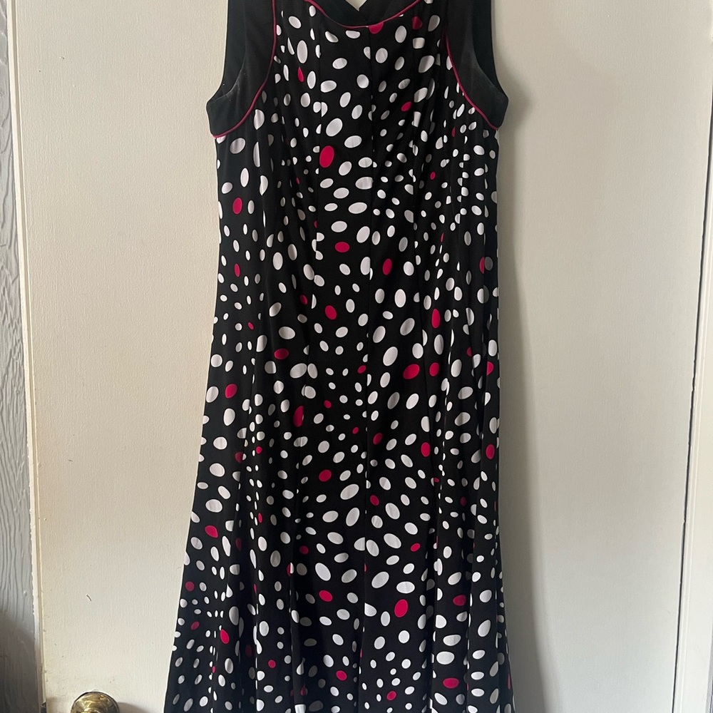DRESSBARN Polka Dot Sleeveless Dress - Black, White, Pink 10